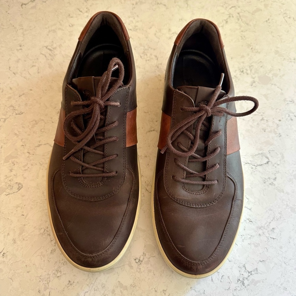 ECCO Brown Leather Casual Sneakers | Men’s 10 - Picture 2 of 9